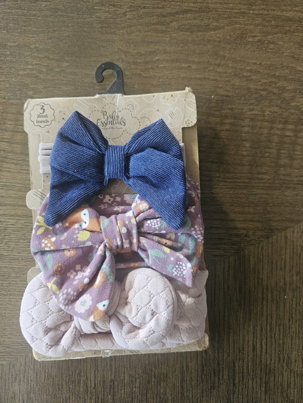 Baby Essentials 3-Pack Bow Headbands - Navy, Mauve Floral, Blush